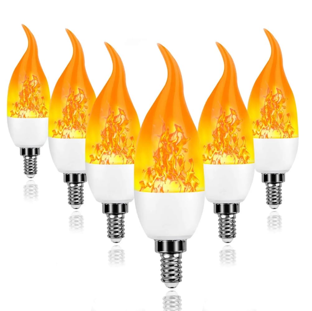 6Pcs E14 LED Simulato Fiamma Lampadine 85-265V Lampada di Mais Sfarfallio LED Candela Luce Fiamma Dinamica Effetto Fiamma per La Luce Domestica