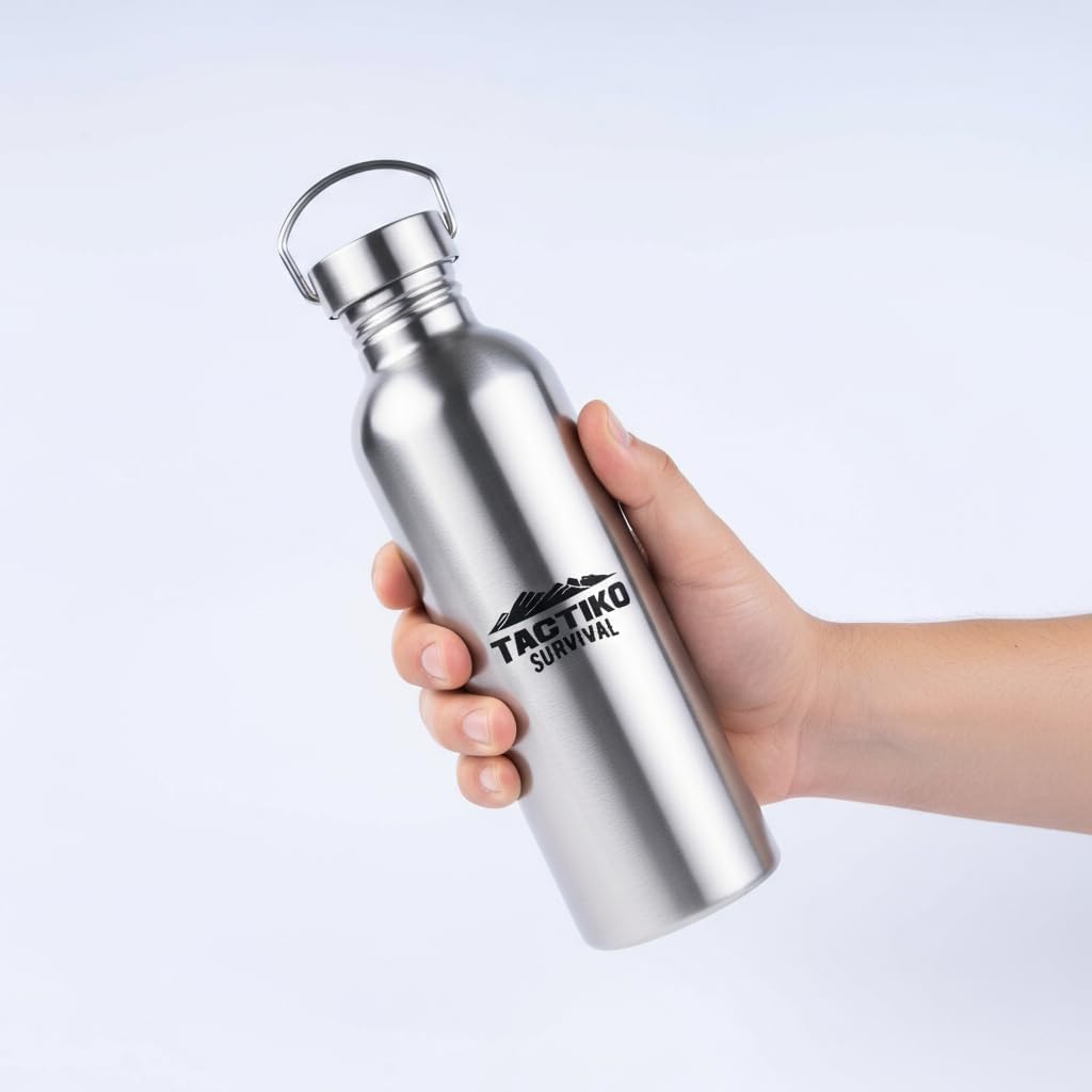 Tactiko Survival 25 oz/750 ml Stainless Steel Wide Mouth Water Bottle, Single Wall Boil-Safe, Leakproof, BPA-Free with Carry Sleeve and Strap for Camping, Hiking, Outdoor Prep (Black) - Image 6