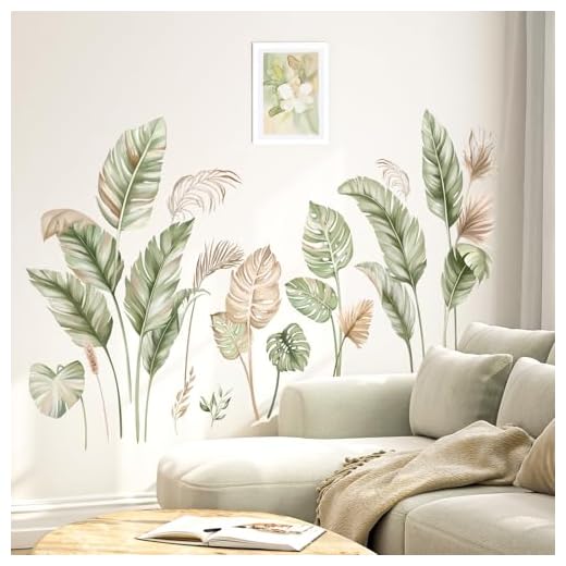 wondever Wandtattoo Boho Palmen Blätter Wandaufkleber Tropische Pflanzen Grün Wandsticker Wanddeko für Schlafzimmer Wohnzimmer Flur Sofa Hintergrund