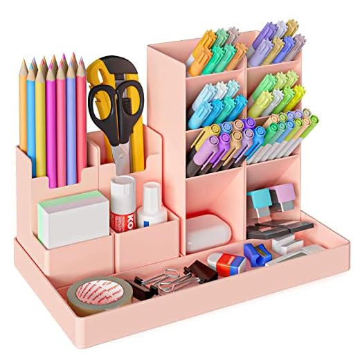 Withosent Organizador Escritorio para Lápices 5 Piezas, Portalápices de Escritorio de Plástico Rosa, Multifuncional Lapiceros para Escritorio Niña para Oficina, Hogar, Escuela