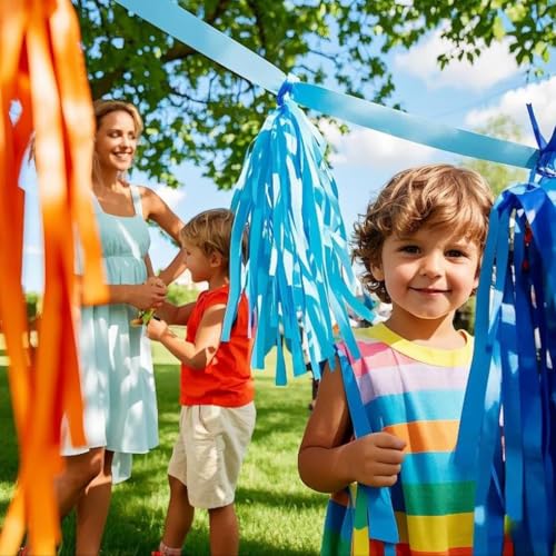 Image of Blue and Orange Tassel Garland,Tissue Tassel Banner for Party Decorations,Pack of 20