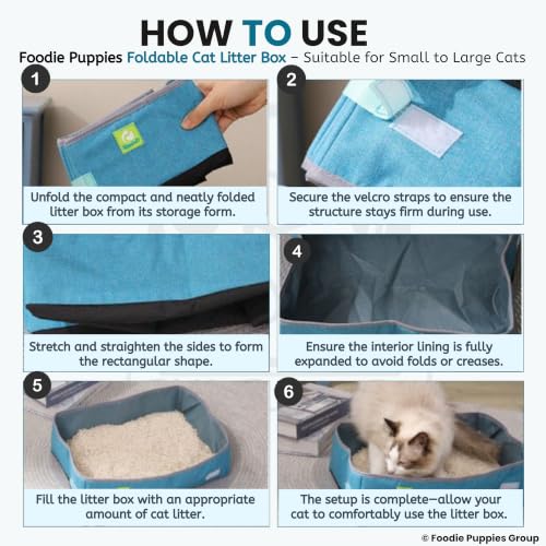 Image of Foodie Puppies Foldable Cat Litter Box - (48 x 38 x 12 cm) for Indoor & Outdoor, Waterproof & Washable, Litter Tray, Portable Reusable Litter Boxes for All Adult Cats & Kittens | Colour May Vary