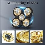 Replacement Head for Electric Shaver 5D Close Mens Electric Razor Head Waterproof Head Shavers for Men Replacement Head Wet & Dry Bald Shavers Blade (Gold)