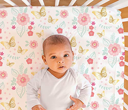 The Peanutshell Aflutter Crib Bedding Set For Baby Girls - 3 Piece Floral Nursery Set - Baby Blanket, Crib Sheet, Crib Skirt #TOP2