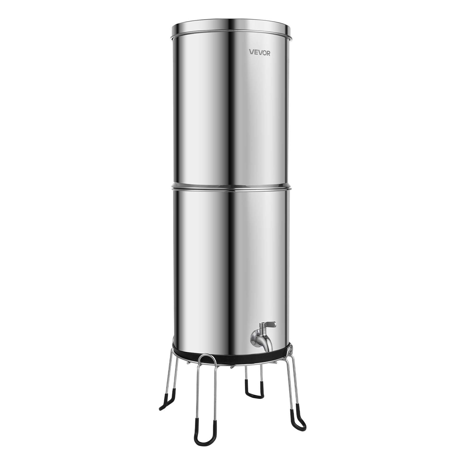 VEVOR Sistema de Filtración de Agua por Gravedad 12,3 L Acero Inoxidable, Reduce el Plomo y Hasta 99% del Cloro, Con 2 Filtros de Carbón y 2 Filtros Desfluorantes, Con Grifo y Soporte, Para Encimera