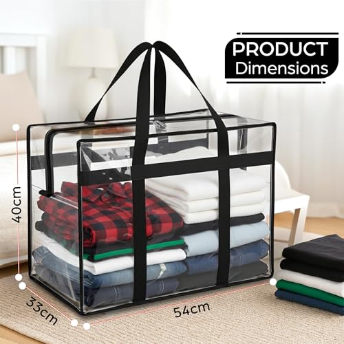 Image of Storite 6 Pack 70 L Moisture Proof Transparent Underbed Storage Bag /Clothing Storage Organiser /Toy Storage /Blankets Storage Bag with Zipper and Strong Handle (Transparent,54x33x40 cm)