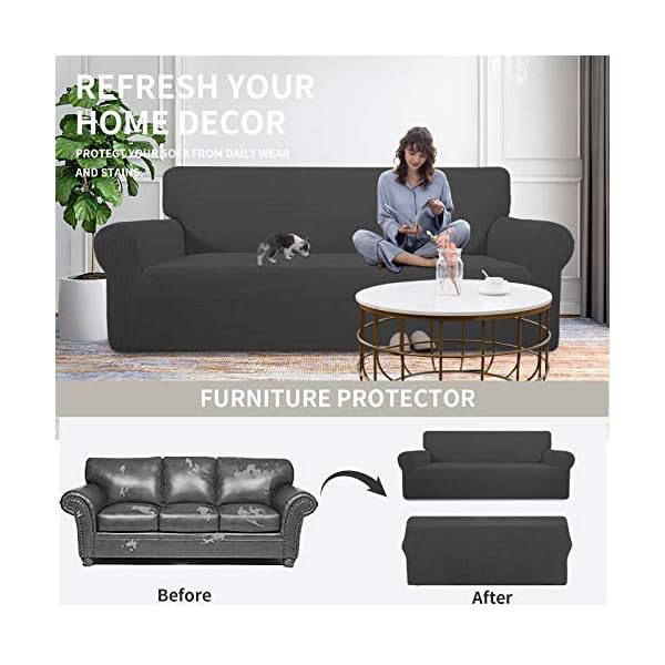 Easy-Going Stretch Sofa Slipcover 1-Piece Sofa Cover Furniture Protector Couch Soft with Elastic Bottom for Kids, Polyester Spandex Jacquard Fabric Small Checks (Sofa, Dark Gray)