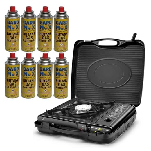 Cocina de gas portátil para camping, estufa de un solo quemador, soporte de sartén esmaltada, barbacoa, caravana, al aire libre, cumple con EN417, estufa de camping premium con sistema de encendido