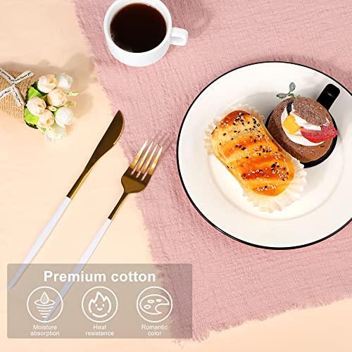 Turstin 12 Pieces Cotton Linen Cloth Napkin Handmade Cloth Napkin With Fringe 17 X 17 Inch Soft Cloth Dinner Wedding Napkin Square Rustic Fringe Napkin For Dinners, Parties, Weddings, Dusty Pink #TOP2