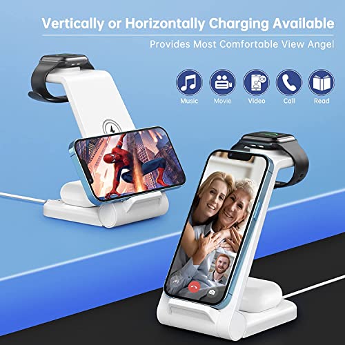 Wireless Charging Station For Iphone Multiple Devices, 3 In 1 Wireless Charger Stand Dock Compatible With Apple Watch Series 7 6 Se 5 4 3 2 & Airpods Iphone 13 12 11 Pro Max/X/Xs Max/8/8 Plus Iwatch #TOP3