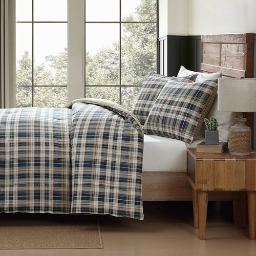 Image of Eddie Bauer - Queen Comforter Set with Shams, Cotton Reversible Bedding, Medium Weight All-Season, Dorm Room Essentials, Port Gamble Indigo