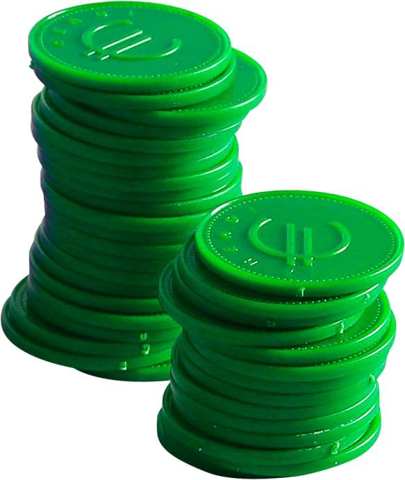 A close-up of a single green HENDI reusable deposit token showing the Euro sign.