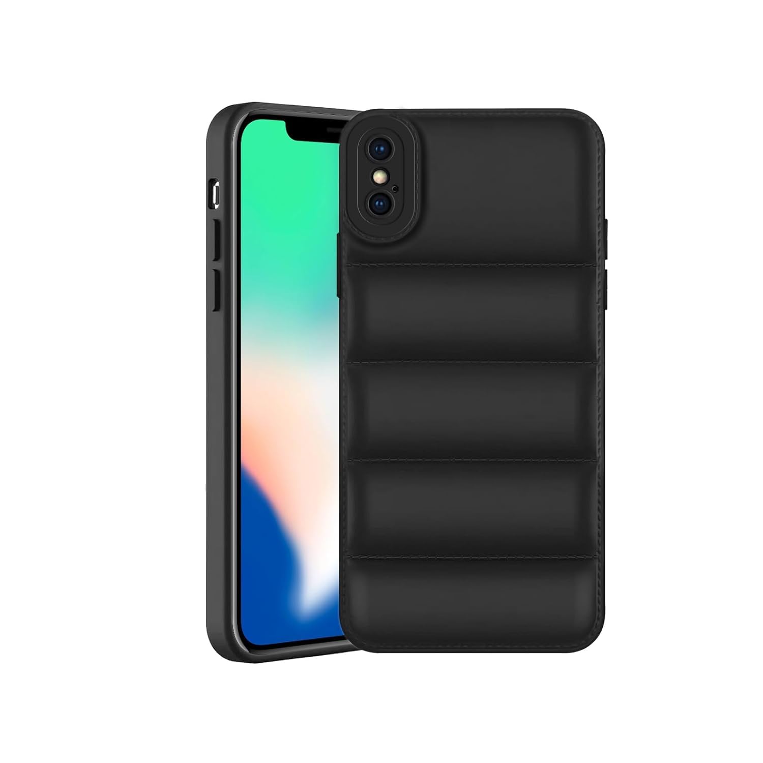 CLICKFLEEK Puffer Case with Camera Protection Soft Silicon Back Cover Compatible for iPhone Xs -(Black)