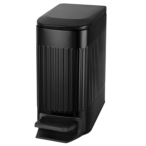 Cubo de basura delgado para baño con tapa, cierre suave, cubo de basura de acero inoxidable de 6 litros1.6 galones con cubo interior extraíble,