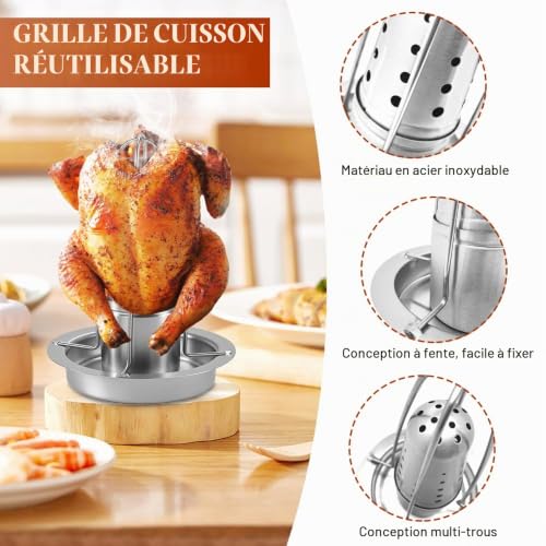HMCEY Rotissoire Poulet en Acier Inoxydable,Rôtissoire Verticale avec Bac D'égouttement,Support de Cuisson pour Poulet,Support Pilon de Poulets Barbecue,Plat Kebab pour Four,Gril,Camping,lextérieur – vue 3