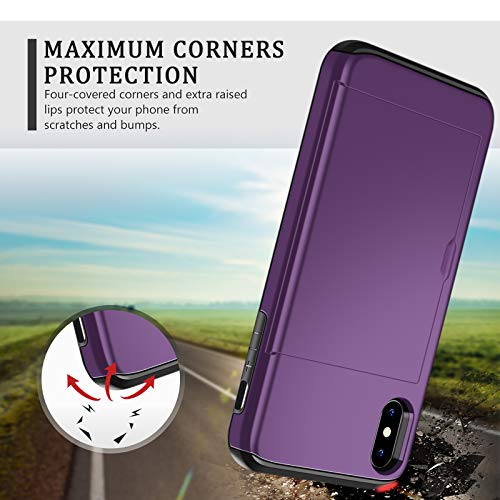 Samonpow Case For Iphone X Hybrid Iphone X Wallet Case Card Slot Holder Heavy Duty Protection Anti Scratch Dual Layer Hard Pc Soft Rubber Bumper Cover For Iphone X 5.8 Inch Purple #TOP6