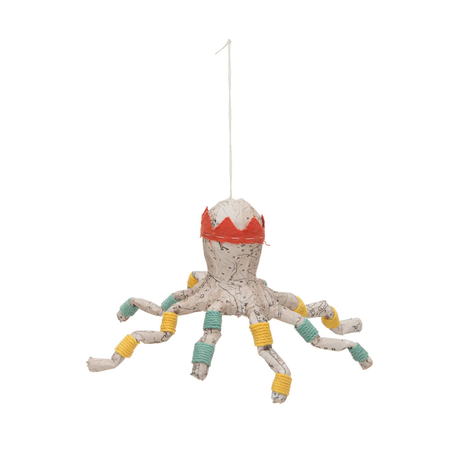 Creative Co-Op Handmade Paper Mache And Fabric Octopus Ornament with Rope Detail, Multicolor