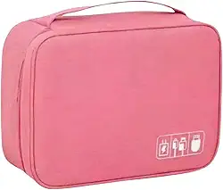 Bolsa Organizador de Cabos e Fios Acessórios Eletrónicos para Viagem a Prova de Água Estojo Necessaire Organizadora com Divisórias Multifuncional Carregadores Video Game Câmeras (Rosa)