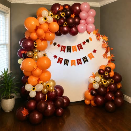 Image of HILAVO Fall Balloons, 12 Inch Thanksgiving Balloons Dusty Pink Orange Burgundy Beige Fall Color Balloon for Autumn Thanksgiving Friendsgiving Little Pumpkin Baby Shower Girl Birthday Party Decorations