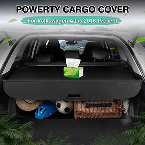 Image of Powerty Cargo Cover for 2018-2024 VW Atlas(NOT for Cross Sport), Canvas Trunk Cover Privacy Screen Rear Security Shade for Volkswagen Atlas Accessories(with Extented Cover)