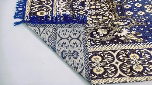Image of 5x7 Feet Carpet for Living Room | Acrylic Cotton Area Rug | Soft, Durable & Lightweight | Anti-Slip Floor Rug for Bedroom, Hall, Office | Large Washable Carpet (Golden Blue)