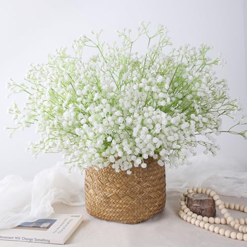 Image of Babys Breath Artificial Flowers, 30 pcs White Flowers Artificial Real Touch Faux Flowers Bouquet Look Real Fake Flowers for Wedding Party Home Garden Tables Centerpieces Office Arrangements Decoration