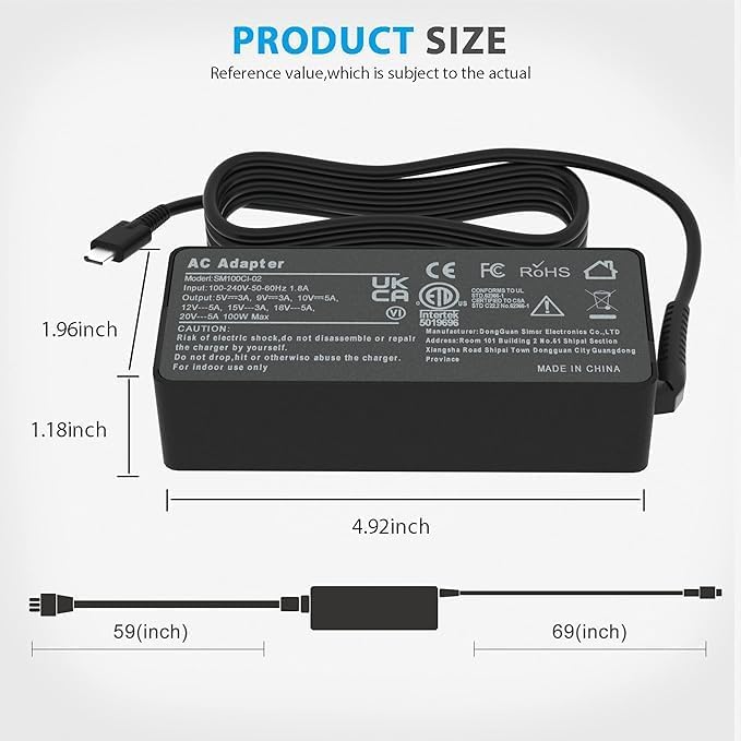 100W 90W USB-C Charger Type-C Adapter for Lenovo Thinkpad Carbon x1 5th 6th Gen, IdeaPad 13" 720 Y400 Y500 P580 P500, Yoga 370 X280 X390 910 920 Power Cord GX20M33579 4X20M26268 - Image 4