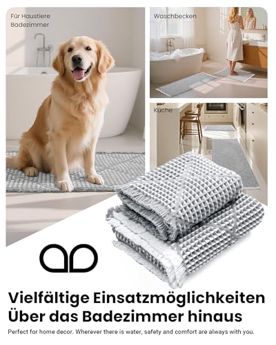 Großes Badezimmerteppich Set 2 Teilig, Badteppich Rutschfest Waschbar, Badematte Grau, Boho Bathroom Mat… – Ansicht 2