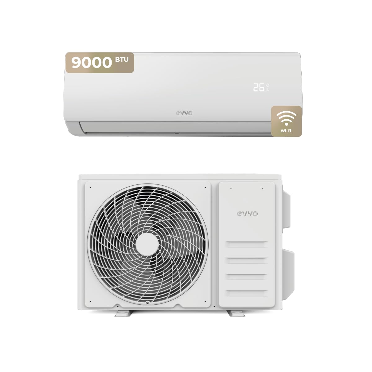 EVVO Aire acondicionado Split CLIMA WiFi Refrigeración y Calefacción, Conectividad WIFI, Motor Inverter, Bomba de Calor, Clase A++/A+, Deshumidificador, refrigerante R32 (9.000 BTU)