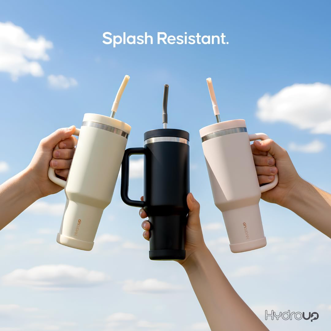 40oz Travel Tumbler Cup with Handle, Two-Way Slider Lid, Stainless Steel Straw with Silicone Tip, Vacuum Insulated Water Bottle for Hot & Cold Drinks, Great Gifts for Mom (Black Gold) - Image 3