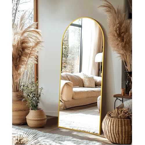Image of Delma Wall Mirror Full Length, Standing Floor Mirror for Bedroom Bathroom Living Room with Aluminium Frame (with Stand, Arch 69x24-Gold)