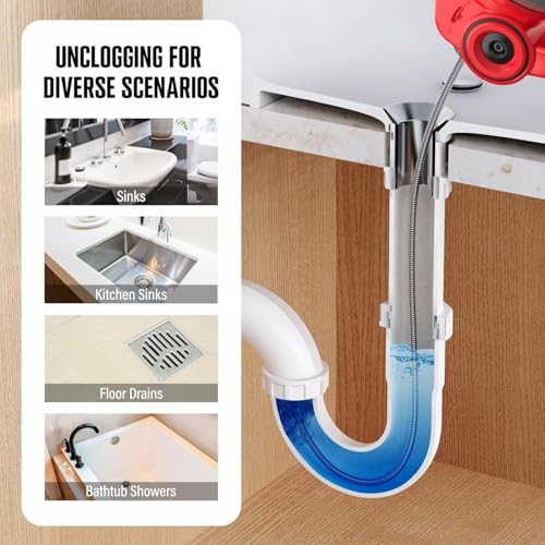 22V Electric Cordless Drain Auger, 25Ft Auto-Feed Plumbing Snake with 2.0Ah Battery & Charger, Drain Snake Clog Remover for Bathroom, Sink, Shower, Sewer Pipes (3/4"-2")