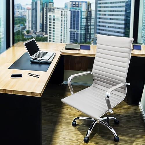 Cadeira Charles Eames Presidente Esteirinha Estofada Couro (Branc...