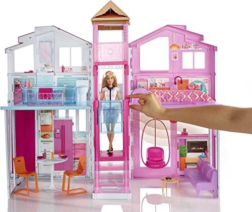 Barbie Mobilier Grande Maison de poupée de Luxe à 2 étages et 4 pièces Dont Cuisine, Chambre, Salle de Bain et Accessoires, Jouet pour Enfant, DLY32 – Image 4