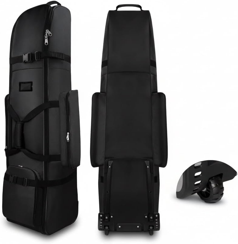 Golf Travel Bag with Wheels, 900D Oxford Cloth, Foldable, Soft Sided, 33x35x135cm, Zipper Closure, for Airlines
