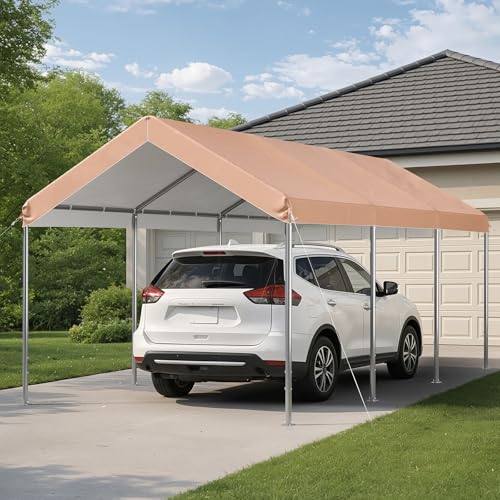 Image of Aoxun 10x20 ft Heavy Duty Carport, Adjustable Height Portable Garage, Khaki