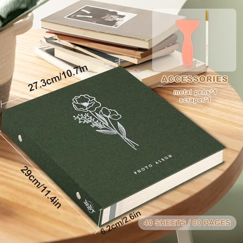 Autoadhesif fotograficzny Album album do scrapbookingu, samoprzylepny z długopisami, 10 x 15 cm, 13 x 18 cm, A5 (mały-40 arkuszy/80 stron, zielony