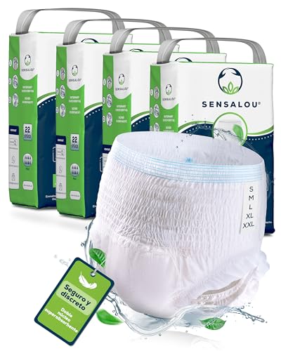 Pantalones Incontinencia para Adultos Hombre y Mujer - Ropa Interior - Protector Perdidas de Vejiga Débil - Pañales Desechables Mojar Cama, Maternidad - 88 unidades - Blanco, Tallas Grande