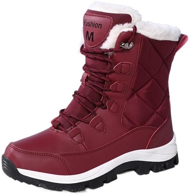 Womens Snow Boots Warm Fur Lined Ankle Booties Hiking Climbing Shoes Lace Up Anti-Slip Waterproof Working Outdoor Backpacking Boots