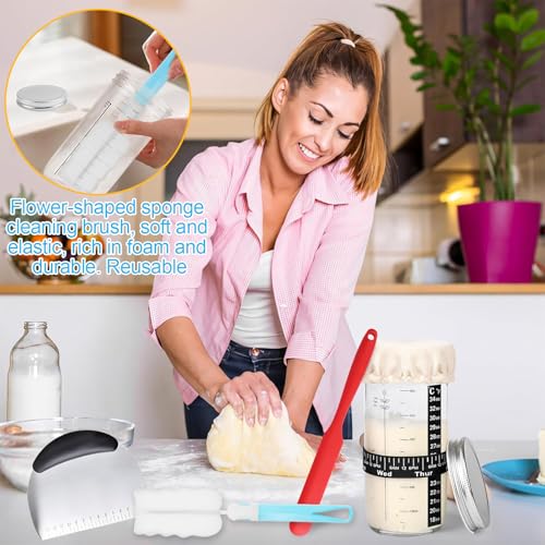 beginnenSauerteig Starter Set – Glas Fermentiergefäß 1 Set (17 cm×8 cm), inkl. Mixer, Pinsel, Messbecher, Thermopapier, Datumsaufkleber, Deckel & Stoffhauben – perfekt für Brotback‑ und Gärs