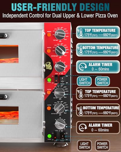 Image of WantJoin ETL Listed Commercial Indoor Pizza Oven 16 Inch Countertop Double Decker Electric Pizza Ovens with Pizza Stone, 60-Min Ring Timer, For Restaurant, 3200W,Sliver