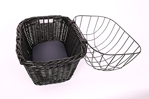 Tigana - Hundefahrradkorb für Gepäckträger aus Weide mit Gitter 44 x 34 cm Eckig Schwarz (S-S) (mit Kissen)