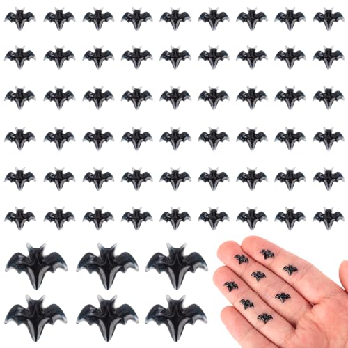 60pcs Halloween Mini Bats, Smooth Washable Resin Halloween Dollhouse Miniatures Dollhouse Miniature Tiny Bats Spooky Themed Cartoon Flat Back Bats for Crafts Scrapbooking (Black)
