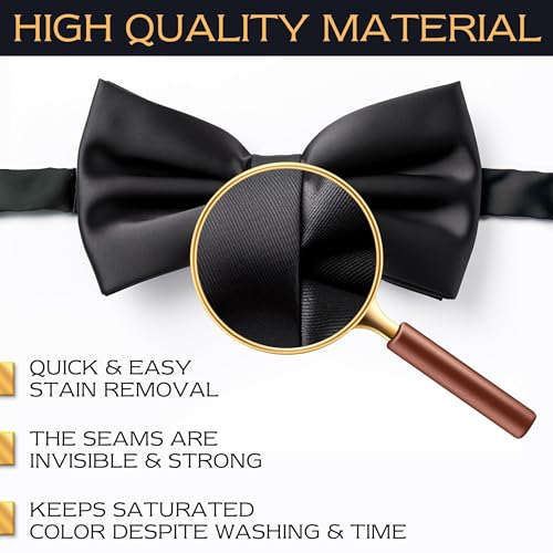 Image of THE BOW TIE HOUSE Premium Black Silk Satin Bow Tie for Men | Formal Wedding Party Tuxedo Accessory