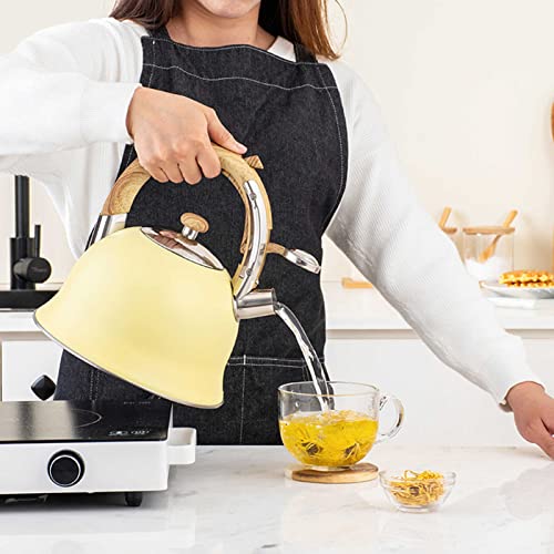 Stove Top Whistling Tea Kettle-Teapot With Cool Touch Ergonomic Handle Surgical Stainless Steel Whistling Tea Kettle For Gas Induction Cookers (Color : Yellow, Size : 3.5L) #TOP1