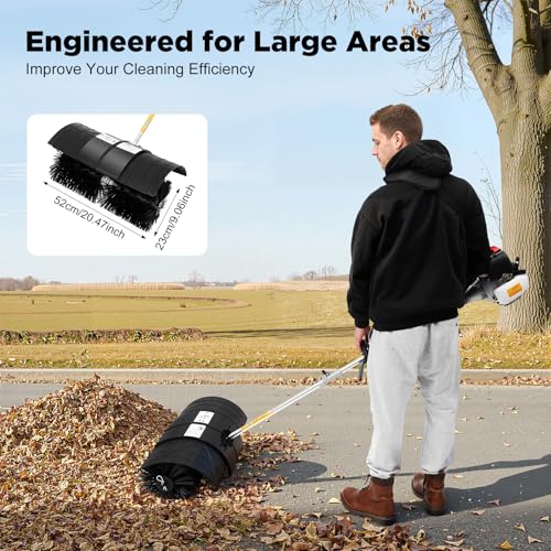 Image of 52cc 2.3HP Gas Power Broom, Handheld Leaf Blower & Sweeper for Lawn, Gravel, Snow, 2-Stroke Outdoor Cleaning Sweeping Machine with Shoulder Strap & Goggles, 33.8oz Fuel Tank