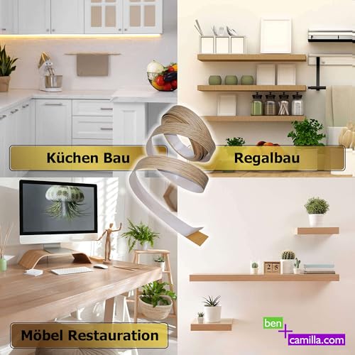 ben+camilla.com Selbstklebender Kantenumleimer | Weiß Hochglanz 16 mm x 5 m Rolle | Kantenschutz zum Überkleben - wie Klebeband OHNE Bügeln | Premium Qualität für professionelle Ergebnisse