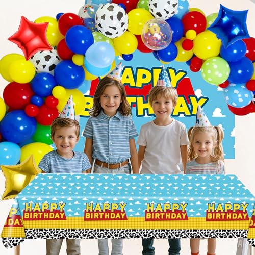 Fexichuji F-TOY BIRTHDAY PARTY152 Cartoon 154Pcs Toys Inspired Story Birthday Decorations Including Balloon Arch, Backdrop, Tablecloth And Rocket Balloons, Toys Inspired Story Themed Birthday Party Supplies thumb #5