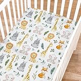 Jungle Safari Animals Tropical Leaves Baby Crib Sheet for Girl Boy 52