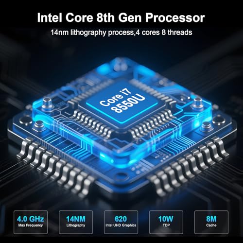 Image of HISTTON Industrial Computer Core i7 8550U, 16GB DDR4 /128GB SSD /1TB HDD | Mini Desktop PC,4 RS232 COM+2 RS232 /485 COM, 2 LAN, HD, VGA, EDP, LPT, WiFi, Mini PC Win 11 Pro